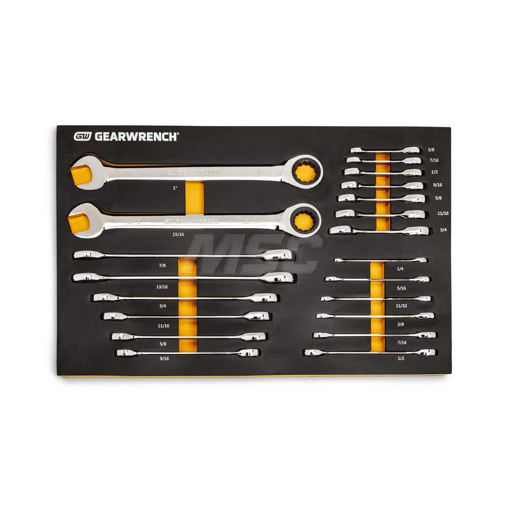 GEARWRENCH 21 Pc. 72Tooth SAE Standard & Stubby Ratcheting Wrench Set with EVA Foam Tray
