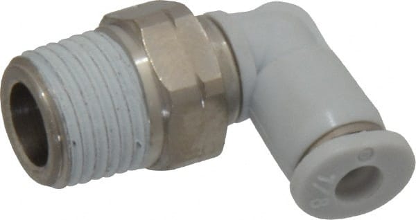 NORGREN 1/8 Tube OD, 1/8 NPTF Brass PushtoConnect Tube Male Swivel Elbow