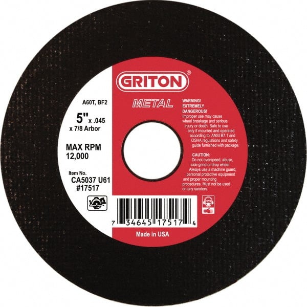 MSC INDUSTRIAL 5 x 0.045, 7/8 Hole 60 Grit Aluminum Oxide Cutoff Wheel