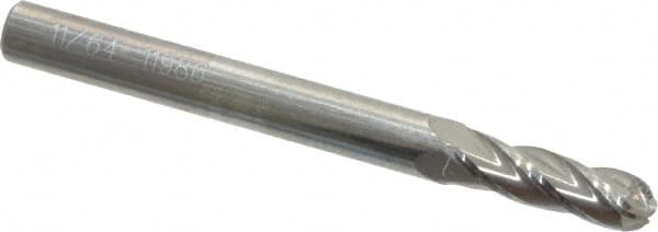 OSG 11/64 Diam, 9/16 LOC, 4 Flute Solid Carbide Ball End Mill