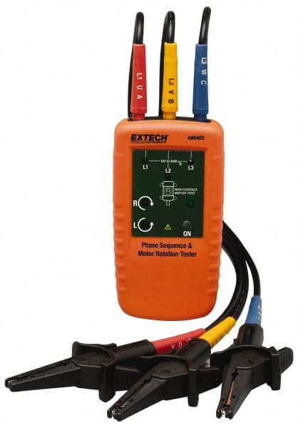 EXTECH 3 Phase, 40 to 600 VAC, 2 to 400 Hz, 32 to 104&deg;F, LED Display Phase Rotation Tester