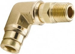 PARKER 1/4 Outside Diam, 3/8 NPTF, Brass PushtoConnect Tube Male Swivel Elbow