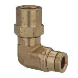 PARKER 1/4 Outside Diam, 1/8 NPTF, Brass PushtoConnect Tube Female Swivel Elbow