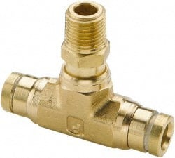 PARKER 1/2 Outside Diam, 1/4 NPT, Brass PushtoConnect Tube Male Swivel Branch Tee