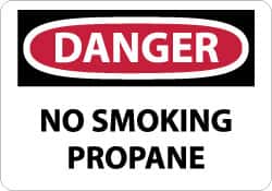 NMC Danger No Smoking Propane, 10 Long x 14 Wide, PressureSensitive Vinyl Safety Sign