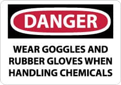 NMC Danger Wear Goggles and Rubber Gloves When Handling Chemicals, 10 Long x 14 Wide, Aluminum Safety Sign
