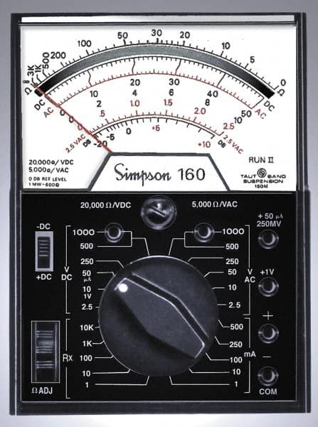 SIMPSON ELECTRIC , 1,000 VAC/VDC, Analog Manual Ranging Multimeter
