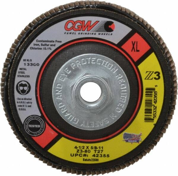 CGW ABRASIVES 41/2 80 Grit 5/811 Center Hole Type 27 Zirconia Alumina Flap Disc
