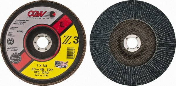 CGW ABRASIVES 7 40 Grit 7/8 Center Hole Type 27 Zirconia Alumina Flap Disc