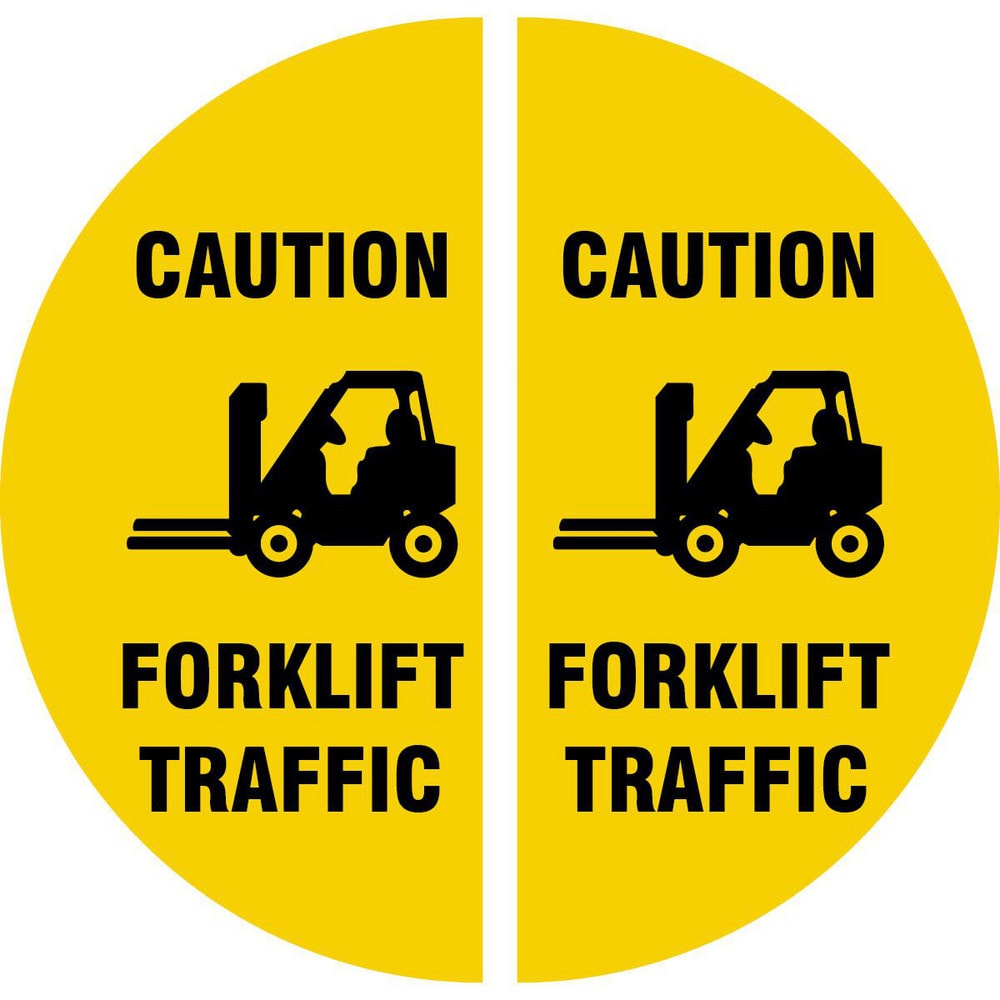 ACCUFORMNMC Adhesive Backed Floor Signs; Message Type: Traffic Control ; Message/Graphic: Message & Graphic ; Message or Graphic: Message & Graphic ; Legend: CAUTION FORKLIFT TRAFFIC ; Material: Vinyl ; Legend Color: Black