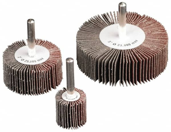 CGW ABRASIVES 2 Diam x 2 Face Width, Medium Aluminum Oxide Coated Mounted Flap Wheel