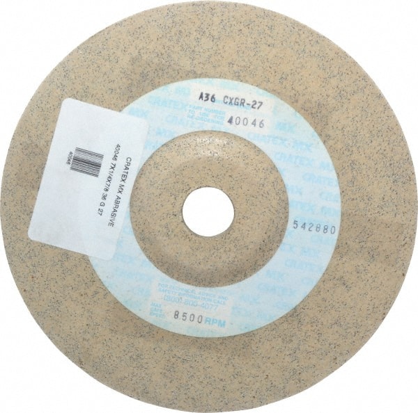 CRATEX 36 Grit, 7 Wheel Diam, 1/4 Wheel Thickness, 7/8 Arbor Hole, Type 27 Depressed Center Wheel
