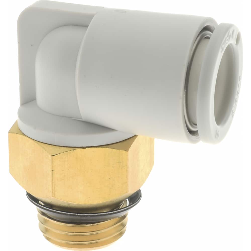 SMC PNEUMATICS 10mm OD, 1/4 Universal, Brass/Polybutylene PushtoConnect Male Elbow