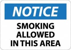 NMC Notice Smoking Allowed in This Area, 10 Long x 14 Wide, PressureSensitive Vinyl Safety Sign