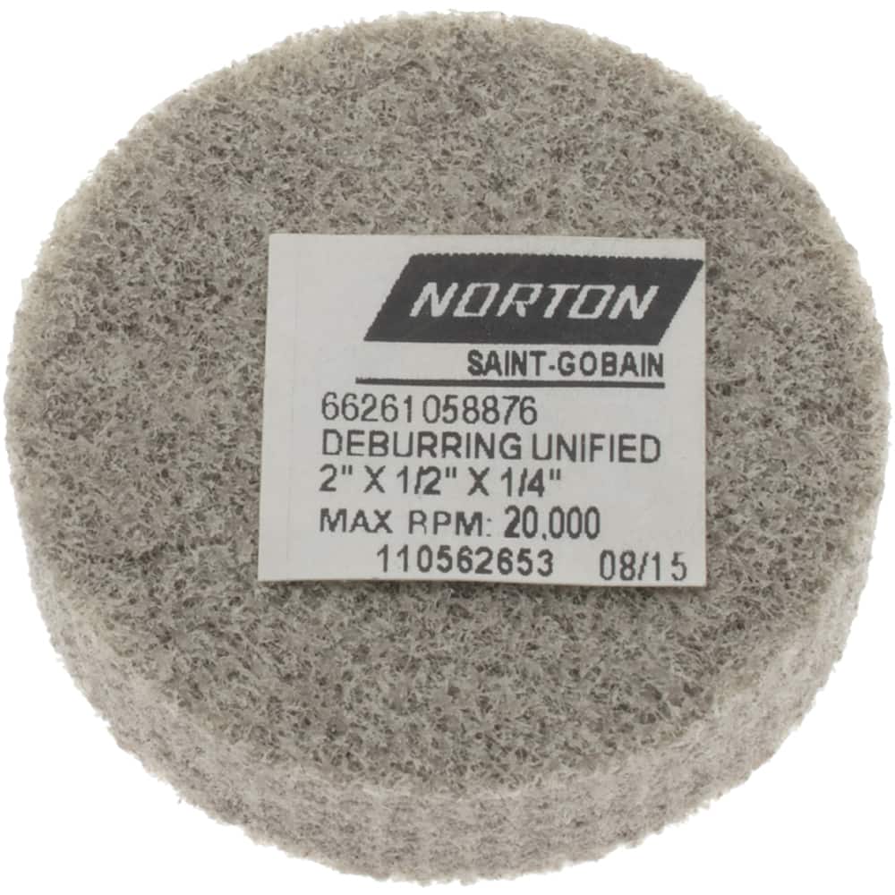 NORTON 2 Diam, 1/2 Face Width, 1/4 Center Hole, Fine Grade, Aluminum Oxide Deburring Wheel