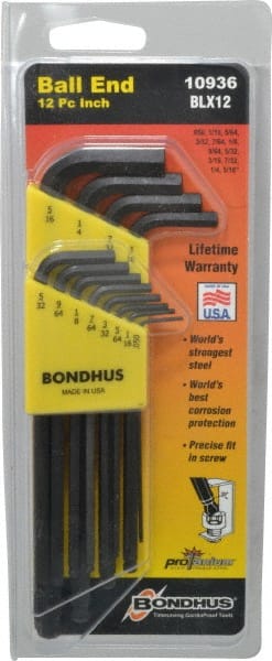 Bondhus 12Piece Long Arm Ball End L Wrench Hex Key Set