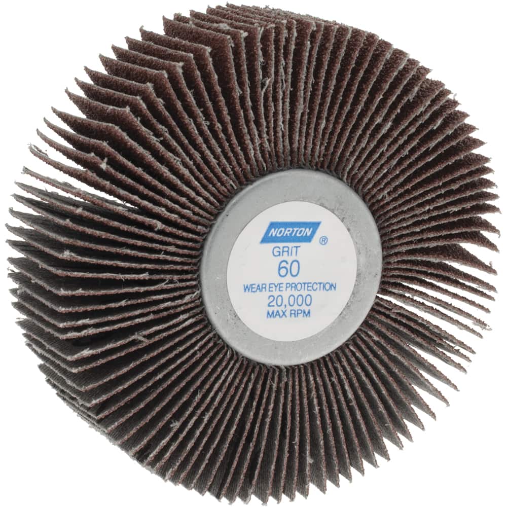 NORTON 3 Diam x 1 Face Width, Medium Aluminum Oxide Coated Mounted Flap Wheel
