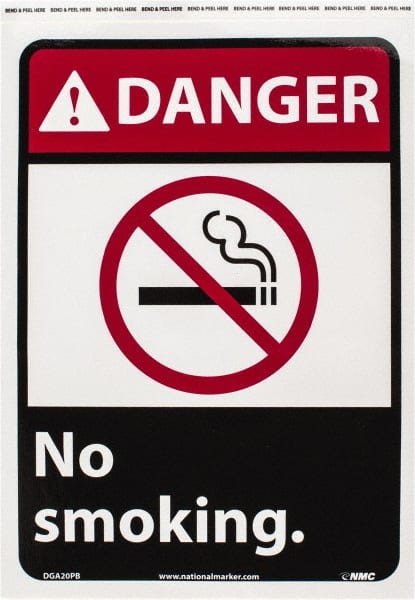 NMC Danger No Smoking, 14 Long x 10 Wide, PressureSensitive Vinyl Safety Sign