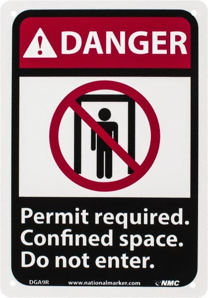 NMC Danger Permit Required Confined Space Do Not Enter, 10 Long x 7 Wide, Rigid Plastic Safety Sign