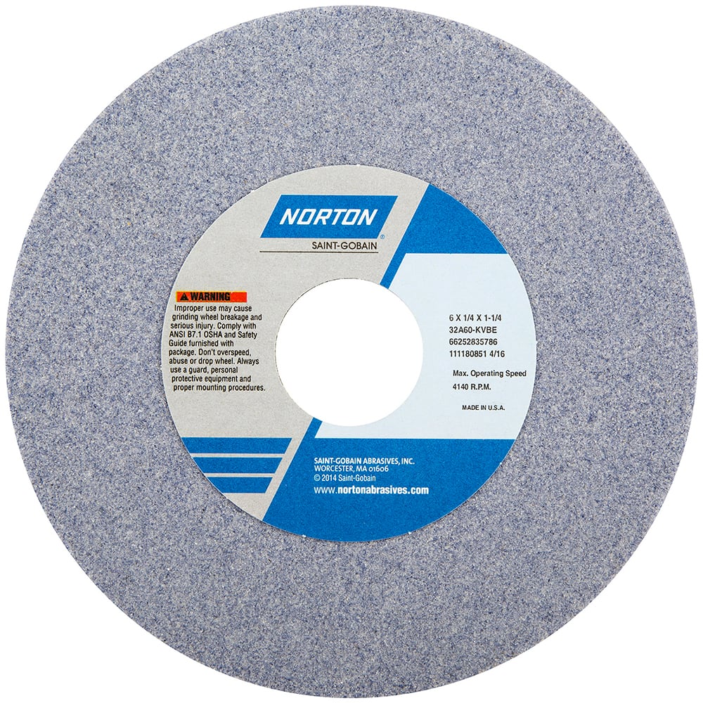 NORTON 6 Diam x 11/4 Hole x 1/4 Thick, K Hardness, 60 Grit Surface Grinding Wheel