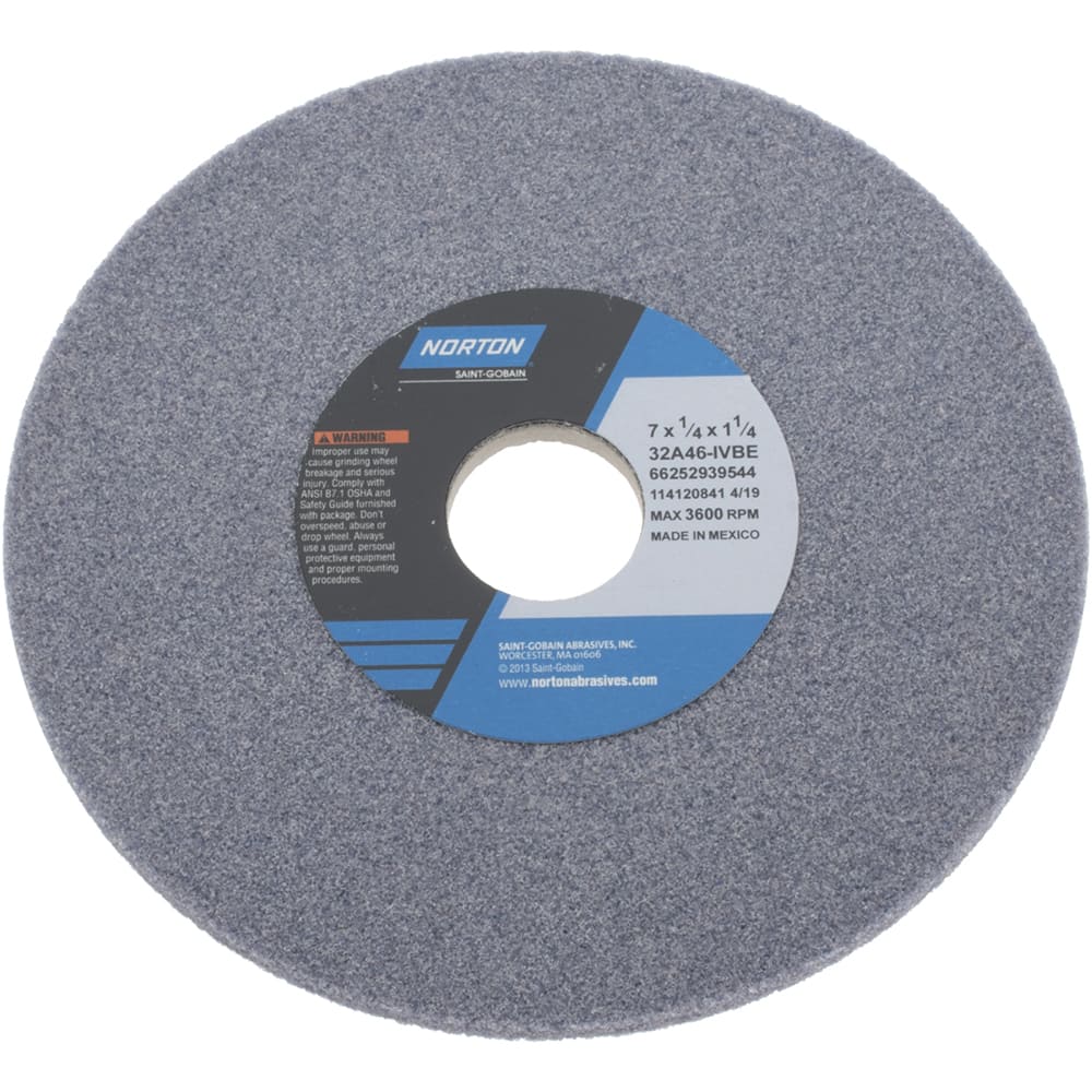 NORTON 7 Diam x 11/4 Hole x 1/4 Thick, I Hardness, 46 Grit Surface Grinding Wheel