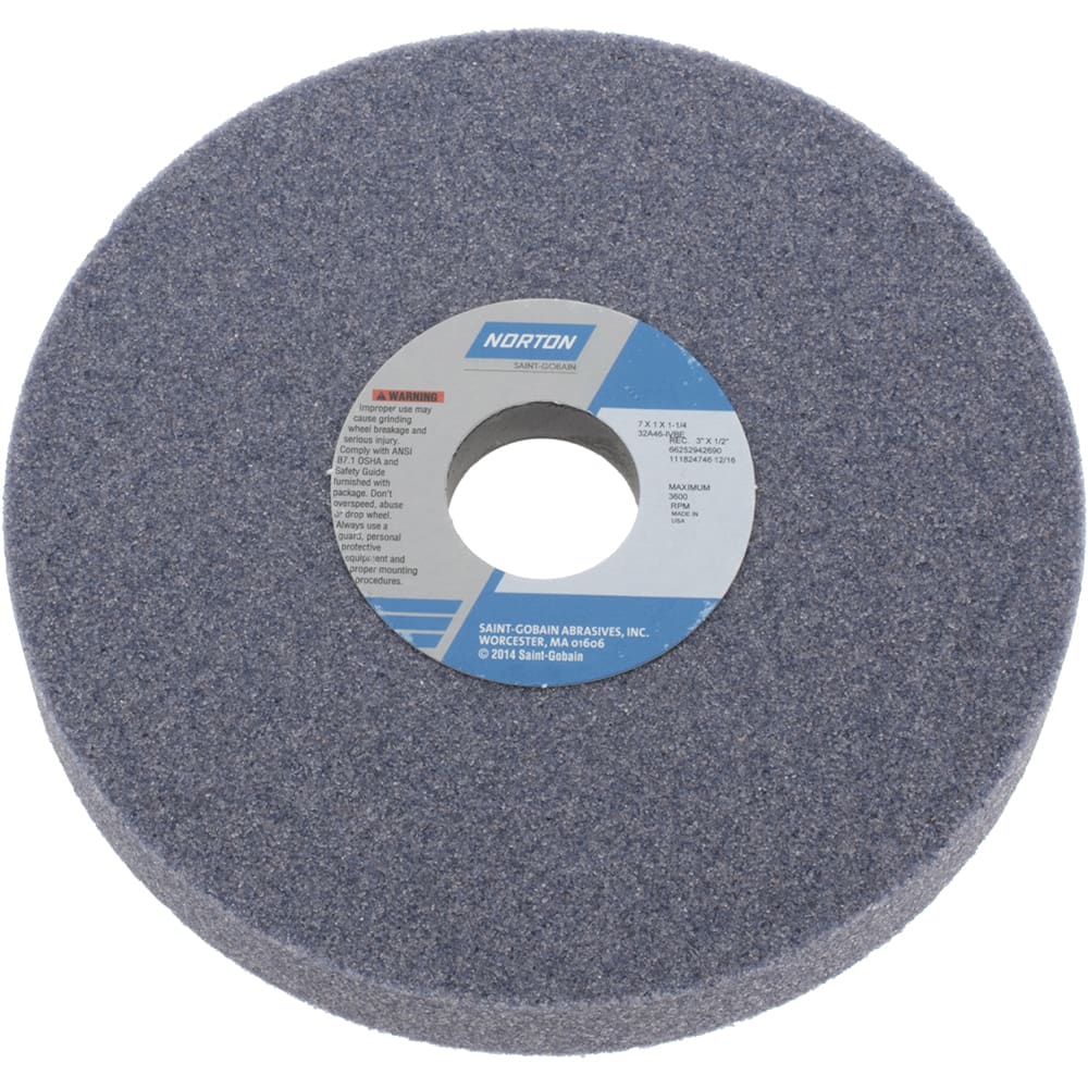 NORTON 7 Diam x 11/4 Hole x 1 Thick, I Hardness, 46 Grit Surface Grinding Wheel