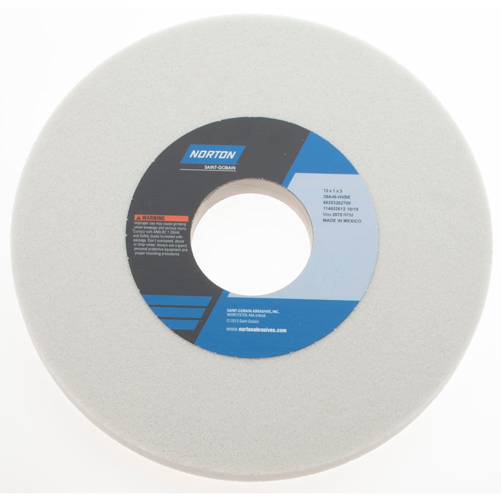 NORTON 12 Diam x 3 Hole x 1 Thick, H Hardness, 46 Grit Surface Grinding Wheel