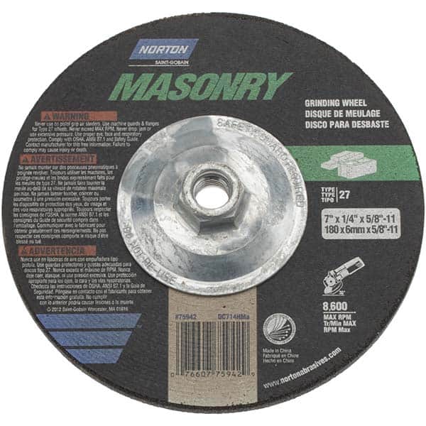 NORTON 24 Grit, 7 Wheel Diam, 1/4 Wheel Thickness, Type 27 Depressed Center Wheel