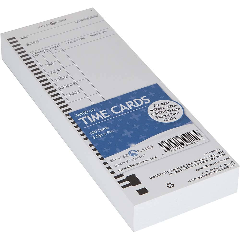 Pyramid Time Systems Pyramid 30% Recycled Time Cards For Pyramid Models 4000 & 5000, 9in x 3 1/2in, Pack Of 100