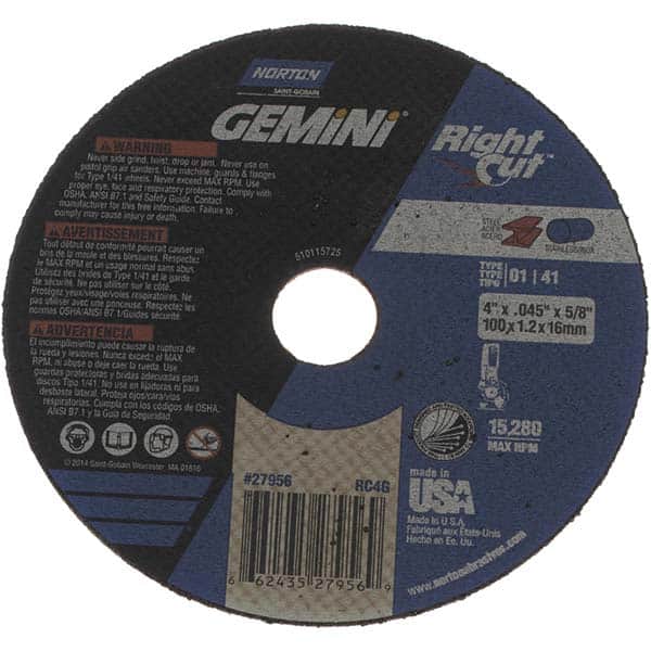 NORTON 4 x 0.045, 5/8 Hole Aluminum Oxide Cutoff Wheel