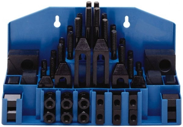 TE-CO 52 Piece Fixturing Step Block & Clamp Set with 25mm Step Block, 18mm TSlot, M16x2.0 Stud Thread