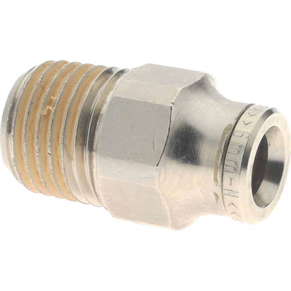 NORGREN 6mm Outside Diam, 1/4 BSPT, Nickel Plated Brass PushtoConnect Tube Male Connector