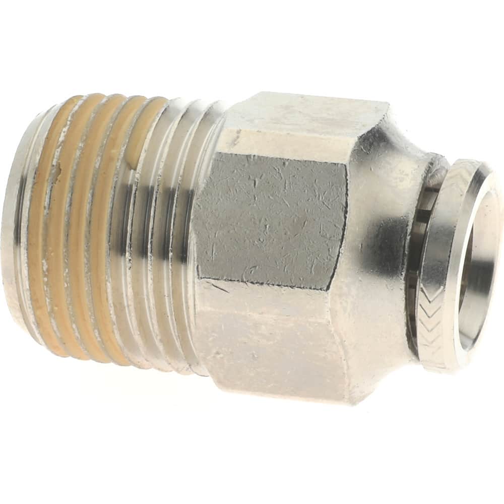 NORGREN 8mm Outside Diam, 3/8 BSPT, Nickel Plated Brass PushtoConnect Tube Male Connector