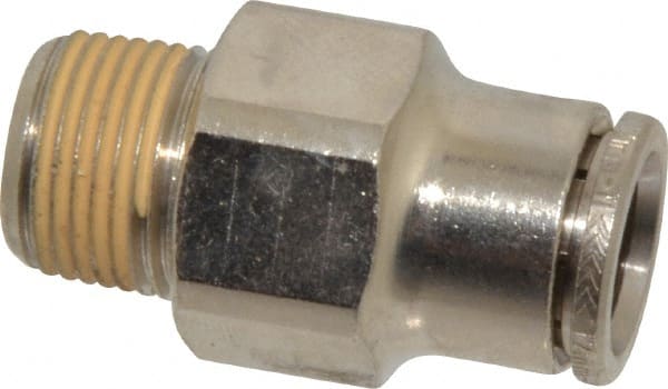 NORGREN 12mm Outside Diam, 3/8 BSPT, Nickel Plated Brass PushtoConnect Tube Male Connector