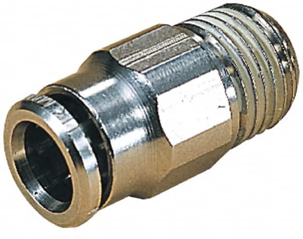 NORGREN 10mm Outside Diam, 1/2 NPTF, Nickel Plated Brass PushtoConnect Tube Male Connector