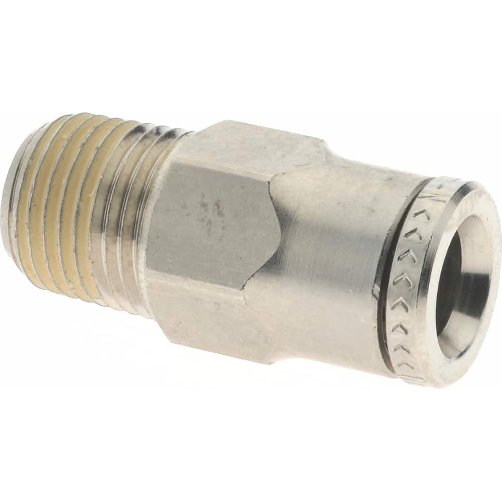 NORGREN 6mm Outside Diam, 1/8 NPTF, Nickel Plated Brass PushtoConnect Tube Male Connector