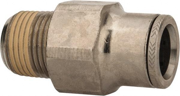 NORGREN 12mm Outside Diam, 3/8 NPTF, Nickel Plated Brass PushtoConnect Tube Male Connector