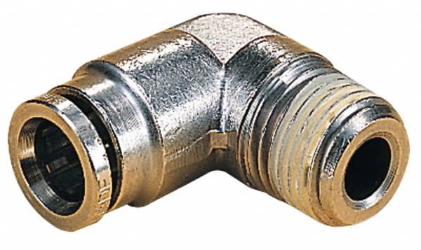 NORGREN 12mm Outside Diam, 3/8 BSPT, Nickel Plated Brass PushtoConnect Tube Male Elbow