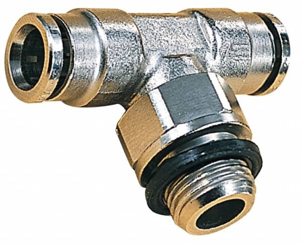 NORGREN 8mm Outside Diam, 1/8 BSPP, Nickel Plated Brass PushtoConnect Tube Male Swivel Branch Tee