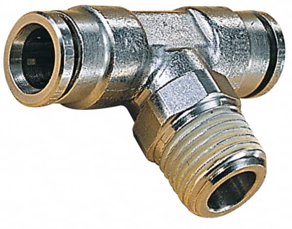 NORGREN 6mm Outside Diam, 1/4 BSPT, Nickel Plated Brass PushtoConnect Tube Male Swivel Branch Tee