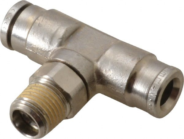 NORGREN 6mm Outside Diam, 1/8 BSPT, Nickel Plated Brass PushtoConnect Tube Male Swivel Branch Tee