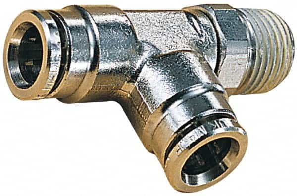 NORGREN 6mm Outside Diam, 1/8 BSPT, Nickel Plated Brass PushtoConnect Tube Male Swivel Run Tee