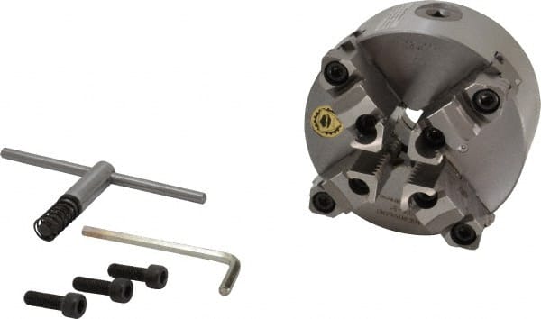 BISON 4 Jaws, 5 Diam, Self Centering Manual Lathe Chuck