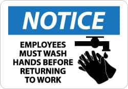 NMC Notice Employees Must Wash Hands Before Returning to Work, 10 Long x 14 Wide, PressureSensitive Vinyl Safety Sign