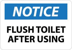 NMC Notice Flush Toilet After Using, 10 Long x 14 Wide, Aluminum Safety Sign
