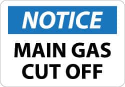 NMC Notice Main Gas Cutoff, 10 Long x 14 Wide, Aluminum Safety Sign