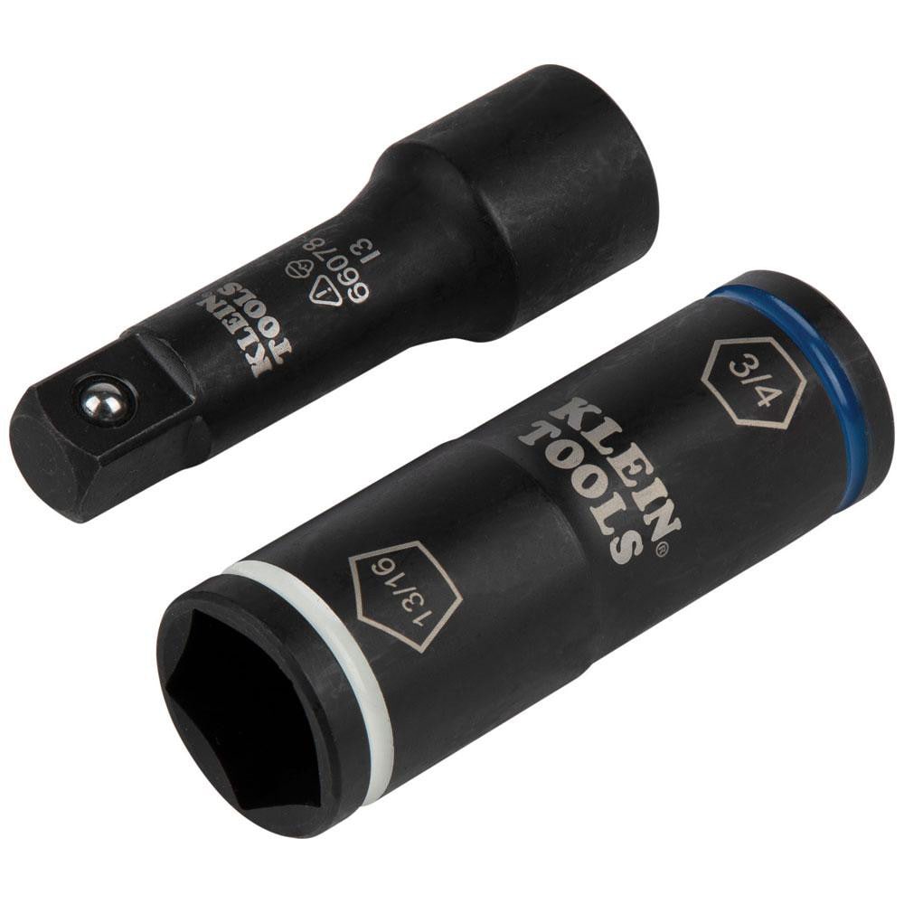 KLEIN TOOLS Impact Sockets; Number Of Points: 6 ; Drive Style: Hex ; Overall Length (Decimal Inch): 1.2300 ; Material: Steel ; Finish: Black Oxide ; Insulated: No