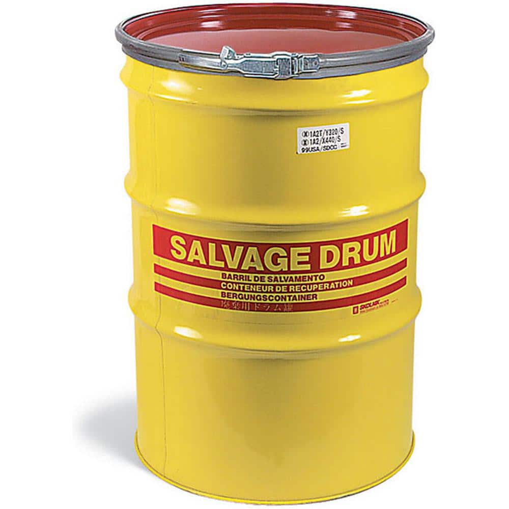 NEW PIG Overpack & Salvage Drums; Product Type: Salvage Drum ; Holds Maximum Drum Size: 85gal ; Closure: Metal Lever Lock Lid ; Closure Type: Metal Lever Lock Lid ; Inside Height (Decimal Inch): 37in ; Drum Size Capacity: 85gal