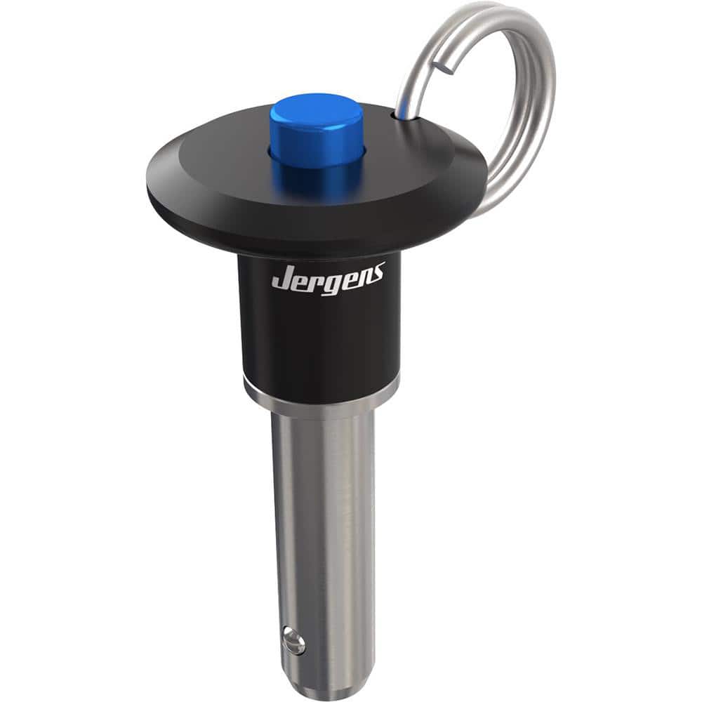 JERGENS Quick Release Pins; Pin Type: Ball Grip QuickRelease Pin ; Handle Type: Button Handle ; Pin Diameter: 0.2500 ; Usable Length: 0.75in ; Overall Length: 1.64 ; Pin Finish: Passivated