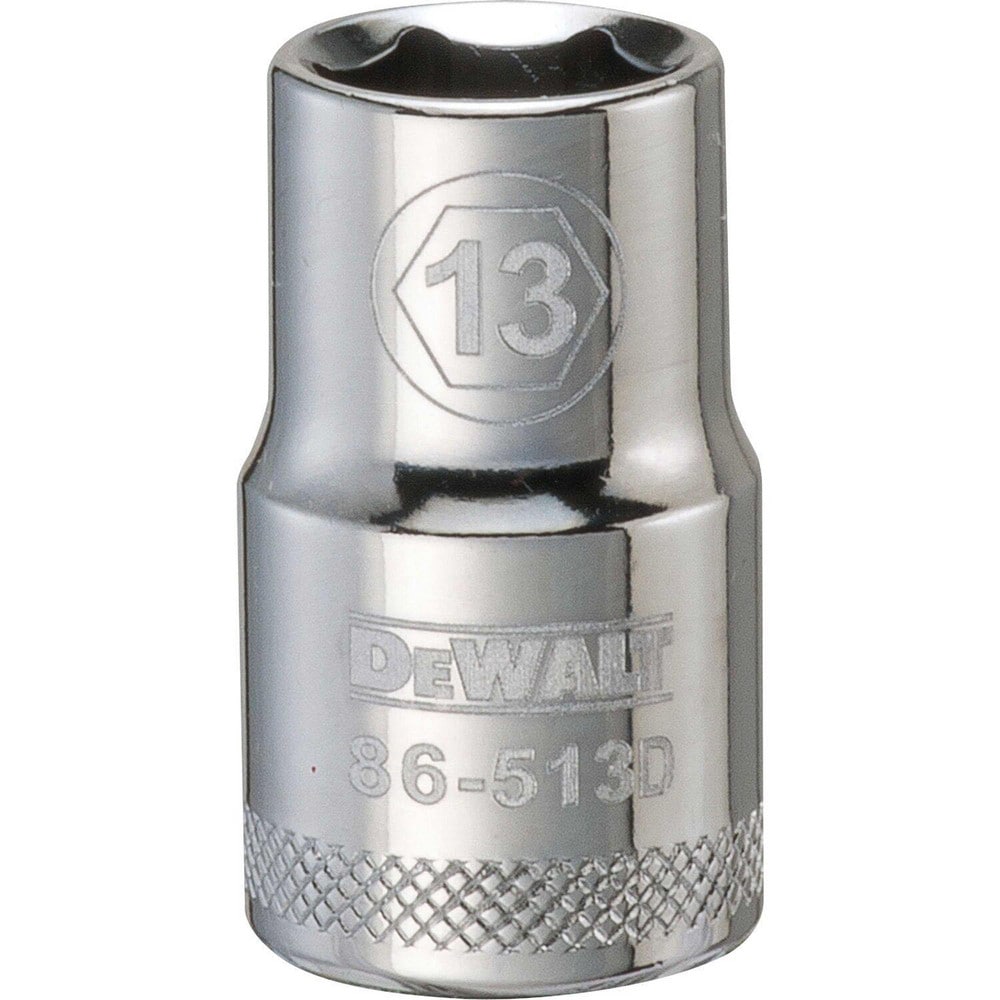 DEWALT Hand Sockets; Socket Type: Standard ; Drive Size: 1/2in (Inch); Socket Size (mm): 13 ; Drive Style: Hex ; Overall Length (Inch): 15/8 ; Material: Steel